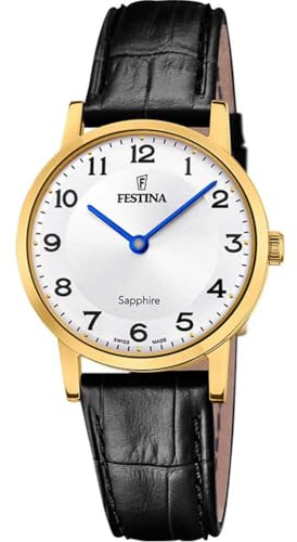 Festina Swiss Made Damenuhr Analog aus Leder | Quarzwerk, Widerstandsfähiges Saphirglas, Wasserdicht 5 ATM, y F20017/5, Classic Leather