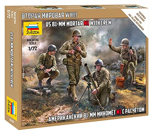 Zvezda -6287-US 81 mm Mortar w/Crew, échelle 1/72, kit de modèle en plastique, ZS6287