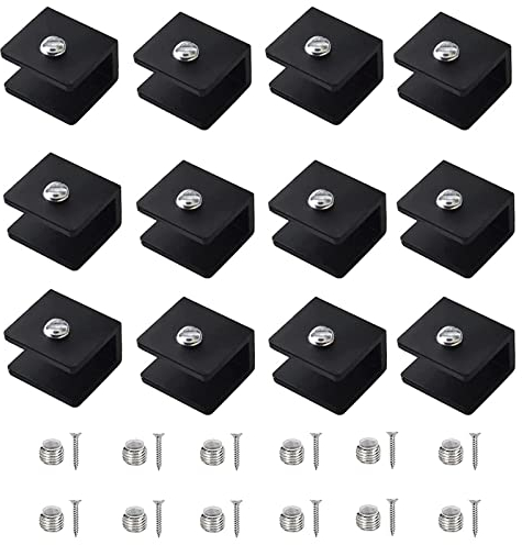 Boutihao 12 Pièces Fixation Support Tablette Verre Réglable, Aluminium Supports D'Étagère Verre 6 à 8 mm, Support D'Étagère En Verre Clip, Pour Salle De Bain, Wc, Couloir