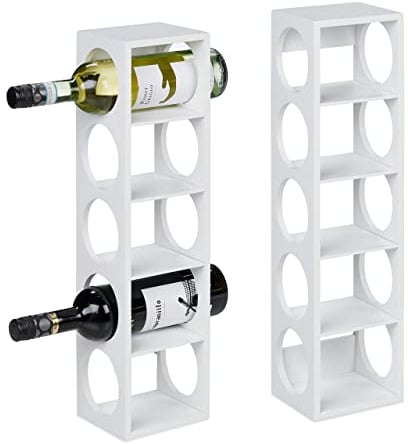 Relaxdays Weinregal für 5 Flaschen, 2er Set, Weinständer Bambus, HxBxT: 53 x 14 x 12 cm, Weinhalter stehend, Küche, weiß