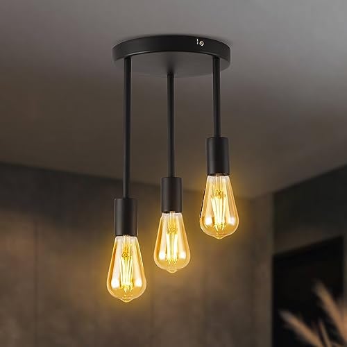 ANWIO Semi Flush Ceiling Light,3 Way Ceiling Lights Fitting with E27 Base,Kitchen Lights Ceiling,Industrial Pendant Light,Hanging Lights for Living Room,Bedroom (NO Bulbs)