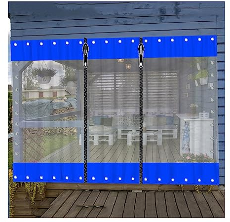 ALFAAL Transparente Plane PVC Pavillon Regenvorhang Reißfestigkeit Abdeckplane Mit Ösen Transparent Carport Hof Tür Vorhang Mit Reißverschluss (Color : Clear Blue, Size : 7.5x3m)