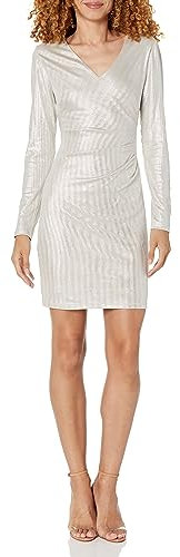 GUESS Women's Long Sleeve Sheath Dress Cocktail, Champagne, 10
