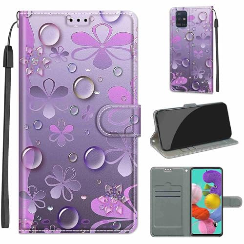 Handyhülle für Samsung Galaxy A51 Hülle, Samsung A51 Hülle, Premium Leder Flip Klappbare Stoßfeste Magnetische [Standfunktion] [Kartenfächern] Schutzhülle Tasche - Blumen