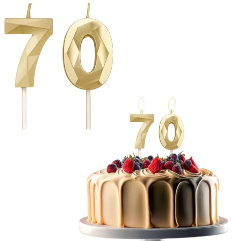 JEKUGOT Kerzen zum 70. Geburtstag, Zahl 70, Geburtstagskerze für Kuchen, Goldkerzen, Kuchendekoration, Dekorationen für Geburtstagsparty, Hochzeit und Jubiläum