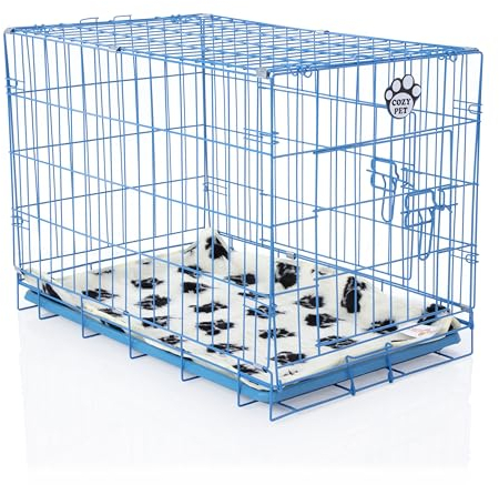 Cozy Pet Dog Cage 30 Blue ABS Tray and Vet Bed Folding 75.5cm Puppy Crate Cat Carrier Dog Crate DCP30BL