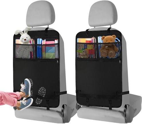 AiQInu Proteggi Sedile auto Bambini Posteriore, Protezione in tessuto Oxford impermeabile e facile da pulire con tasche a rete per iPad e tablet, Protezione Sedile auto Bambini(2 pezzi)