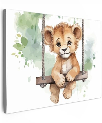 MuchoWow© Wandbilder Wohnzimmer Wanddeko Schlafzimmer Zimmerdeko | 70x50 cm - Wandgemälde Zimmer Deko auf Wand Dekoration Wall Art Löwe - Tier - Kinder - Dschungel - Kinderzimmer - Babyzimmer