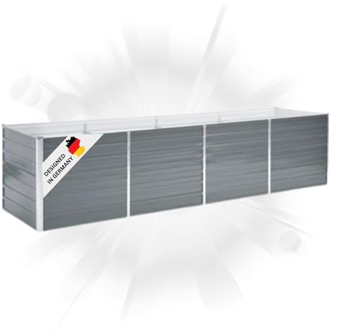 DELUKE Hochbeet für Garten Oskar Grau | 320x80x77cm | Verzinkter Stahl | Wetterfest | Gartenbeet Kräuterbeet Blumenbeet Beet hoch Frühbeet für Garten Gemüsebeet