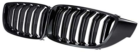 QiaoJun KüHlergrill,Nieren Doppelsteg Frontgrill Roste Kidney Grill Ersatz for BMW 4er F32 F33 F36 F80 F82 Doppel Slat M4 Sport Style Bright Black
