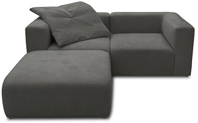 DOMO. collection Ecksofa Adrian, Modul-Sofa, L-Form aus 2 x Ecksessel und 1 x Polsterhocker, Modul-Couch, 3 Polster-Elemente, Eckcouch 216 x 193 x 69 cm (BxTxH), dunkelgrau