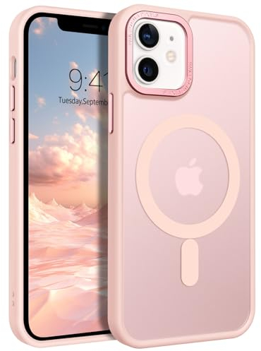 GUAGUA Coque de protection magnétique pour iPhone 12 Mini (5,4'') – Compatible avec MagSafe – Mat – Anti-chocs – Translucide – Rose