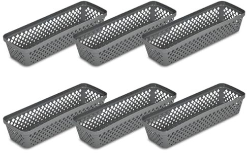 Glad Plastic Storage Basket Set - Multipurpose Drawer Trays, Kitchen Pantry Containers, and Bathroom Bins - 6 Pack Narrow Organizers, Grey