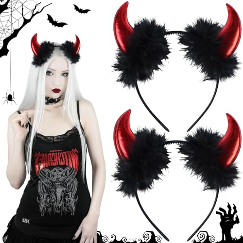 NLMWTI 2 Pièces Corne Diable Serre Tete, Serre Tete de Halloween Cosplay Déguisement pour Enfant Fille Femme Costume Accessoire