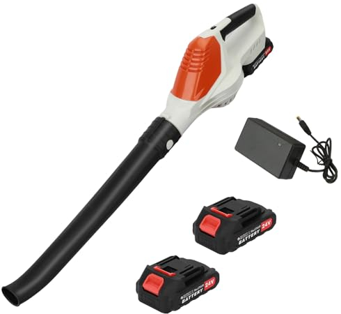 Akku-Gebläse 24 V, Akku Laubbläser mit Akku und Ladegerät, elektrischer Laubsauger/Laubbläser zum Laub Zusammenkehren, Akku-Laubläser mit 2x24V Akku und Ladegerät Weiß