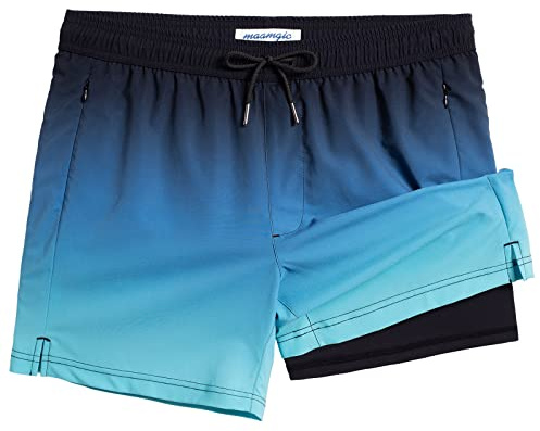 maamgic Badehose Herren 2-in-1 Badeshorts Schnelltrocknend 14cm Innennaht | weiches Innenfutter, Anti-Scheuer, 4-Wege-Stretch, 2 Reißverschlusstaschen, Handy-Innentasche, Seitenschlitze, Sport & Alltag