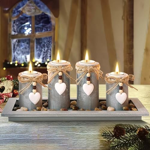 ZQEJEFD Candelabro Set, Set di 4 Porta Candele da Tavolo, Candelabri in Legno, Candeliere da Tavolo Ornamento Decorazioni, Candelabro Moderno per Matrimoni,Compleanni,Halloween, Natalizio Candelabri