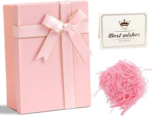 Confezione regalo con coperchio, con biglietto di auguri, confezione regalo con fiocco, adatta per la festa della mamma, festa del papà, Natale, Pasqua, San Valentino, rosa