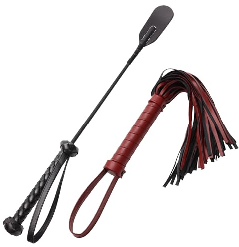 Coitak 2 PCS Riding Crop for Horse, 18 Inch Horse Whip with 20 Inch PU Leather Premium Riding Crop for Equestrian Sports, Black, Red