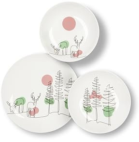 Excelsa Le Fil De Noel Servizio Piatti 18 Pezzi, Porcellana, Multicolore