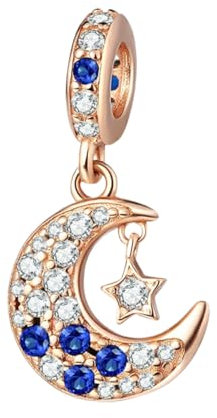 GOUWO Breloque en Argent 925 en Forme d'étoile et de Lune Dorée Compatible Avec Bracelet Pandora Collier Bijoux Pour Femme Mère Fille Anniversaire Halloween Fête Des Mères Saint-Valentin