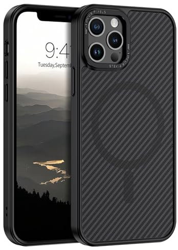 GUAGUA für iPhone 12 Pro Max Hülle [Kompatibel mit MagSafe] Magnetisch Handyhülle für iPhone 12 Pro Max Case Carbon Fiber Design Stoßfest Schutzhülle TPU und PC Slim Cover (6,7‘’) Schwarz