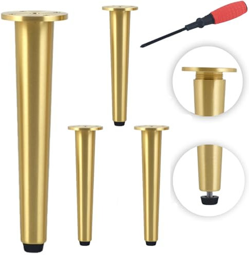 Lot de 4 Pieds de Meubles en métal, Pieds de Rechange, Pieds de canapé réglables, Pieds d'armoire en Laiton Modernes, Pieds de Table Basse Coniques, Parfaits pour Armoire, Armoire, Table de
