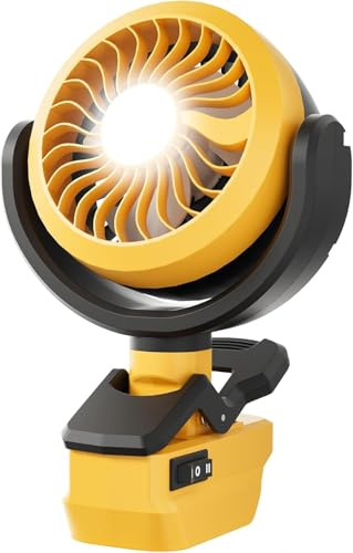 GGiking Ventilatore a batteria per Dewalt da 18 V (senza batteria), ventilatore da tavolo portatile con 2 velocità, ventilatore a batteria per cantiere, passeggino, campeggio, officina