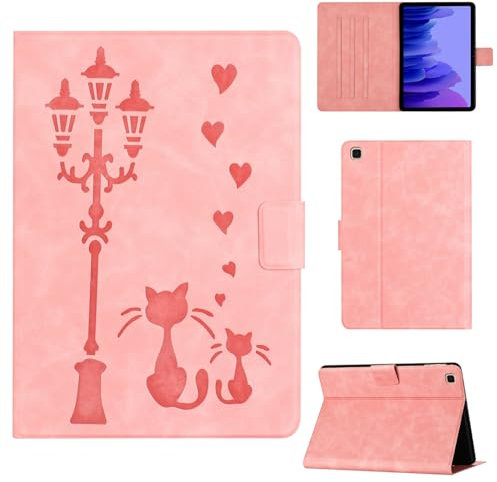 Rosbtib Funda para Samsung Galaxy Tab A7 10.4 2022/2020 SM-T500/T505/T507 Funda Protectora de Piel sintética con Soporte, Una Pareja de Gatos íntimos bajo una farola, para Galaxy Tab A7 10.4, Rosa