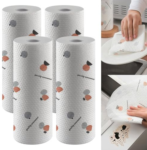 4 rollos de toallas de papel de cocina, toallas de papel de cocina desechables, toallas de cocina para limpieza, toallas de papel flexibles, 100 hojas por rollo (impresión, 25 x 25 cm, 100 hojas)