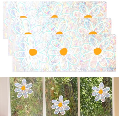 WUSJCOF Vinilo Adhesivo Cristal Atrapa Sol Flores 3 Piezas, Pegatinas para Cristales, Prisma Atrapa Sol, Efecto Arcoíris, Decoración de Puertas de Cristal