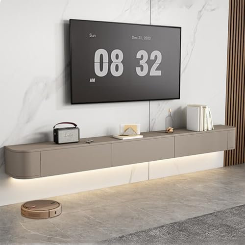 Ribanedy Modernes Schwebendes TV-Regal | Wandmontierte Unterhaltungsmedien-Konsole | Großes Aufbewahrungs-TV-Bank für Wohnzimmer & Büro (Khaki, 300cm)