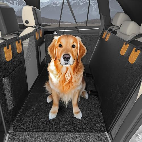 Dogat Hundedecke für Auto wasserdichte PU-Leder-Hundehängematte, Hundesitz Auto Rückbank Verbreitert mit Seitenschutz, Netzfenster und kratzfester Hartbasis, leicht zu reinigen, für PKWs/SUVs/LKWs
