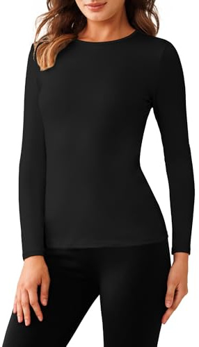 Harlamvar Damen Thermooberteile Langarm Winter Warme Innenfleece Unterhemd | Rundhalsausschnitt, Fleece Gefüttert, Base Layer, Thermoshirt, Thermo Oberteil, Unterwäsche für Frauen im Winter