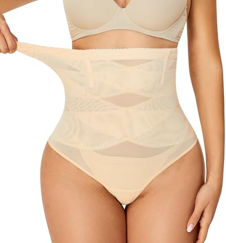 Hioffer High Waisted Tummy Control Shapewear Thong for Women Seamless Slimming Body Shaper Shaping Knickers Underwear (S-3XL)