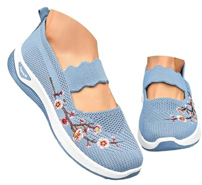 Arch fit Trainers Womens Trainers for Women Wide Fit Wedge Walking Sneakers Casual Fashion Non Slip Running Shoes Lightweight Low Top Slip on Orthopedic Walking Shoes for Women UK Light Blue 7