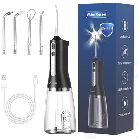 Water Flosser for Teeth Cordless, Dental Flosser with 4 Modes & 4 Jet Tips | Rechargeable Teeth Water Flosser, IPX7 Waterproof Electric Flosser Water Jet for Oral Cleaning