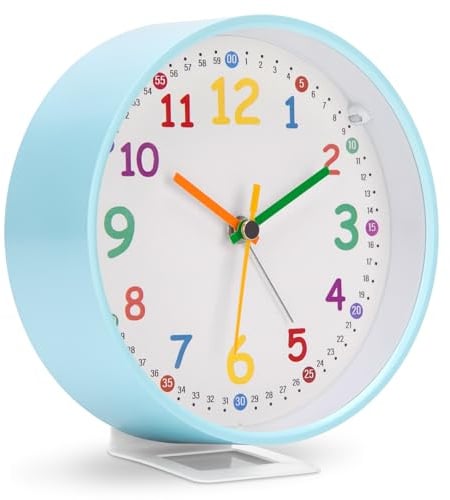 VIVILINEN Kinderwecker Analog ohne Ticken, Lernwecker für Jungen & Mädchen mit Nachtlicht & Schlummerfunktion, Leiser Quartz Wecker für Schulanfänger Einschulung Geschenk Batteriebetrieben