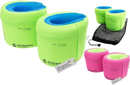 DynamicNord - Alas de natación Premium para niños - Diseñado en Alemania - 15-19 kg (Aprox. 2-3 años) / Talla M = 19-30 kg (Aprox. 3-6 años) (Verde/Azul, M = 19-30 kg (Aprox. 3-6 años))