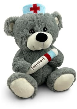 Mel-O-Design Kuscheltier Teddybär Arzt 32 cm – Plüschtier Doktor mit Hut & Spritze – Weicher Teddy zum Kuscheln & Verschenken