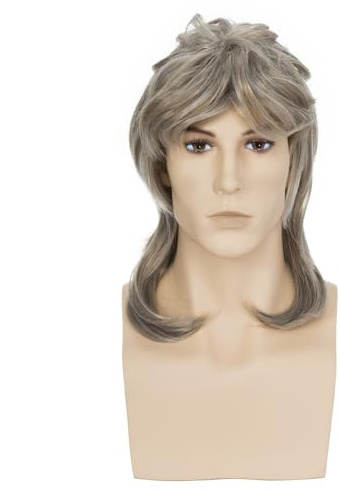 Luxiremi Blond Perücke für Männer Mullet-Frisur Lockig 70er 80er Vintage Kostüm Perücke Synthetikhaar Rock Party Karneval Perücke für Herren