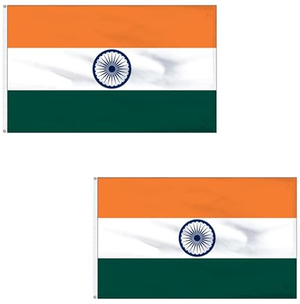 2 Pcs India Flag 5ft x 3ft with Brass Eyelets Polyester Indian Flag Banner for Independence Day, Cricket Matches, Home & Garden Display