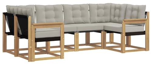 vidaXL Outdoor-Sofagarnitur mit Kissen 6 pcs Weiß und Hellgrau, Sofaset für den Garten, Moderne Kollektion, wetterfest, Bequeme Akazienholz-Sitze, entspannendes Arrangement