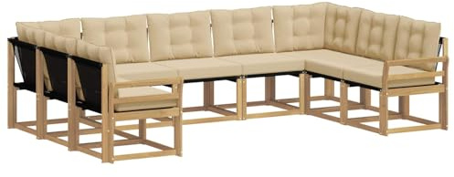 vidaXL Outdoor-Sofagarnitur mit Kissen 9 pcs Weiß und Beige, Garten, modernes Outdoor-Sofa-Set, wetterfestes Ensemble, Bequeme Terrassenlounge, vielseitige Sitzgruppe