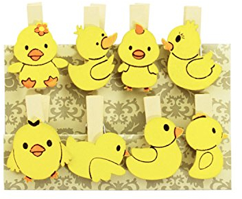 Oblique-Unique® Kleine Mini Holz Wäscheklammern Holzklammern Deko Klammern mit Motiv (gelbe Enten)