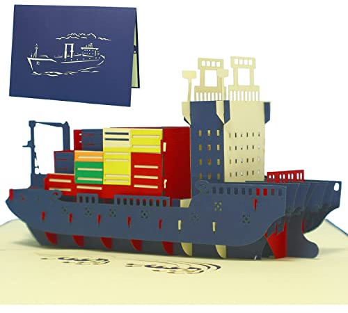LINPOPUP®, LIN17354, POP UP Karten, 3D Karten - Grußkarte - Schiff, Frachtschiff, Klappkarte Containerschiff, N235