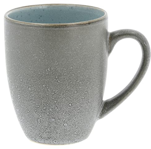 BITZ Kaffeetasse/Kaffeebecher, Tasse aus robustem Steinzeug, 30 cl, grau außen/hellblau innen