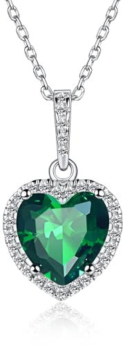 ChicSilver Damen Halskette 925 Damenkette mit Herz Zirkonia Anhänger Herzkette, Geschenk für Freundin, 12 Monate Geburtstagsserie Mai Smaragd …