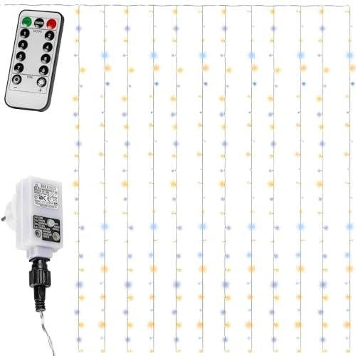 VOLTRONIC LED Lichtervorhang, innen und außen, IP44, Fernbedienung, Größen- und Farbwahl, 6x3 m 600 LEDs, kaltweiß/warmweiß