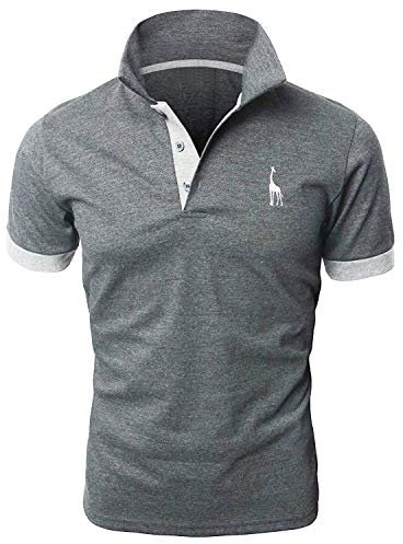 GNRSPTY Mens Short Sleeve Polo Shirts Classic Giraffe Embroidery Golf Tennis T-Shirt,Grey 2,M